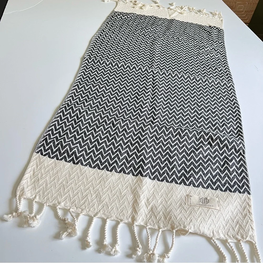 Madamelique Turkish dark Gray and Cream Table Runner/Kitchen Towel/Mat